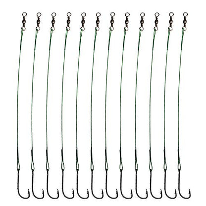 20pcs Wire Leader Hook Rigs Baitholder Fishing Hook Nylon Coated Fishing Wire Leader with Swivel - color: 6.5inch green, size: 1/0-20pcs