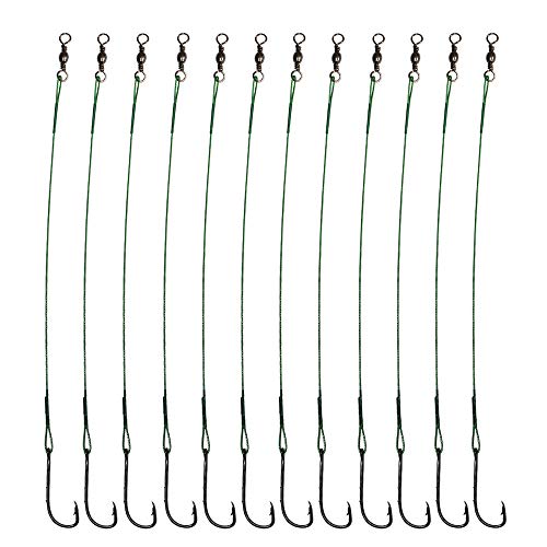 20pcs Wire Leader Hook Rigs Baitholder Fishing Hook Nylon Coated Fishing Wire Leader with Swivel - color: 6.5inch green, size: 2/0-20pcs