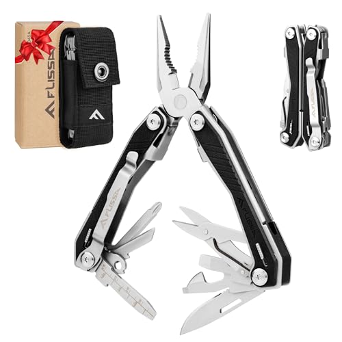FLISSA 16-in-1 Multi Tool with G10 Handle, Gifts for Men Dad, Stainless Steel EDC Multitool with Pocket Knife, Pliers, Belt Clip and Oxford Sheath, Self-locking Utility Multi-Tool for Camping Outdoor