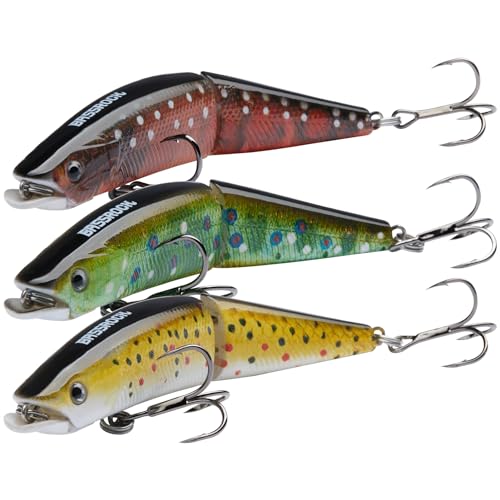 BASSROCK Minnow Swimbait Bass Trout Fishing Lure with Movable Lip Hard Bait 3.5” 1/2oz - color: 3-Pack in 3 colors (BBR)