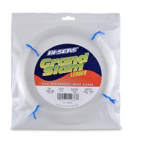 HI-SEAS Grand Slam Monofilament Fishing Leader - Superior Strong Clear Black, for Freshwater & Saltwater Big Game Bottom Fishing, Trolling - color: Clear, style: 100 Yd, 100 Lb, .039 in / 1.00 Mm