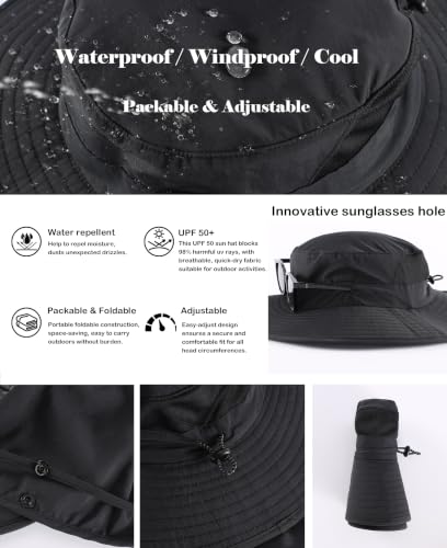 Home Prefer UPF 50+ Wide Brim Sun Hats with Neck Flap Sun Protection Hat for Men Women Gardening Fishing Summer Bucket Hat - color: Black