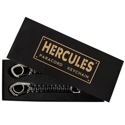 HERCULES Paracord Keychain Set – 2 Pack Lanyard Rope with Aluminum Clip, Durable Paracord Wrist Strap for Outdoor Activities, Black - style: Black