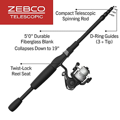 Zebco 33 Spinning Reel and Telescopic Fishing Rod Combo - style: 5 Foot - Micro Spinning