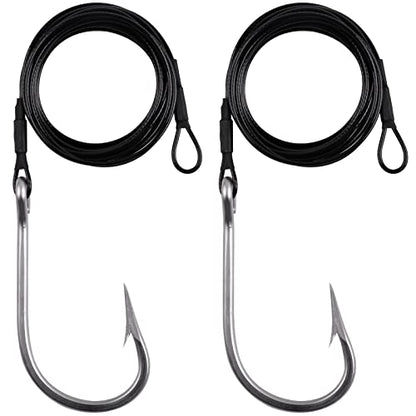 Fishing Shark Rigs Surf Fishing Stainless Steel Cable Leader Wire with Tuna Shark Hooks Saltwater Fishing Deep Sea Hooks Big Fish Shark Leader Rig - size: 10/0-2PCS