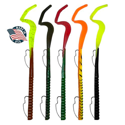 Delong Lures Fishing Lures Bass Set, 10" Pre-Rigged Weedless Swim Bait, Twister Tail Bass Fishing Lures, Extra Durable Soft Plastic Baits for Freshwater - 5 pcs Bass Baits and Lures Pack, Made in USA - color: TwisterTail Variety