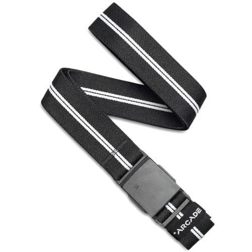 Arcade Belts Mens Explore Belt, Stretch Webbing for Max Comfort & Custom Fit, Metal-Free Buckle, Machine Washable Travel Belt - color: Stripe - Black/White