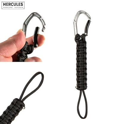HERCULES Paracord Keychain Set – 2 Pack Lanyard Rope with Aluminum Clip, Durable Paracord Wrist Strap for Outdoor Activities, Black - style: Black