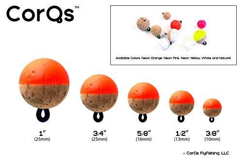 CorQs Strike Indicators, Natural, 3/8" FlyFishing Bobbers - Made in USA - EcoFriendly, Natural Cork Floats with Rubber O-Ring