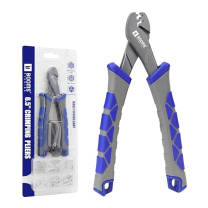 Booms Fishing Crimping Pliers Tool: 6.5in Crimper for Single Barrel - 300pcs Sleeves and Lanyard Included, XW41 - style: Crimper with 300pcs Sleeves
