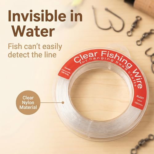 KLASIT Fishing Line 788FT,Invisible Monofilament Fishing Wire,Supports 43 Pounds Strong Nylon Invisible Thread for Hanging Decorations,Balloon Garland,Crafts,Picture Display - style: 0.45mm/788ft/43lb