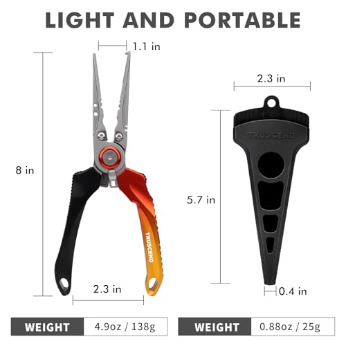 TRUSCEND Easy Use Lockable Fishing Pliers with Tungsten Carbide Cutter, Innovative Ergonomic Handy Handle, Saltwater Corrosion Resistant Teflon Coated Fishing Tool, Light Multi-Function Fishing Gear - color: A2-gold