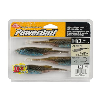 Berkley PowerBait Drip Minnow Fishing Soft Bait - color: HD Emerald Shiner, size: 5"