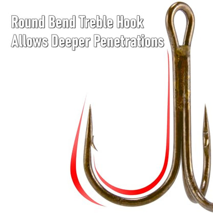 Dr.Fish 30 Pack Round Bend Treble Hooks #16-#8/0, Triple Fishing Hooks Saltwater&Freshwater, Replacement Hardbait Crankbait Spinner Catfish Walleye Trout Salmon Bass Fishing - color: Bronze, size: #1-30 Pack