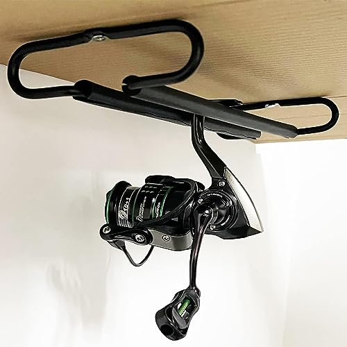 AUXPhome Metal Fishing Reel Display Rack, Fishing Reel Ceiling Mount Storage Rack Spinning Reel Organizer Holder for Garage, Cabin and Basement, Holds 3 Fishing Reel（No Spinning Fishing Reel）