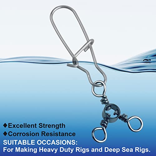 OROOTL 3 Way Snap Swivels Fishing Tackle, 50pcs Three Way Swivel with Duo Lock Snap Stainless Steel Cross Line Barrel Triple Swivels Snaps Connector for Saltwater Freshwater Fishing - size: 8#_26lb-50pcs