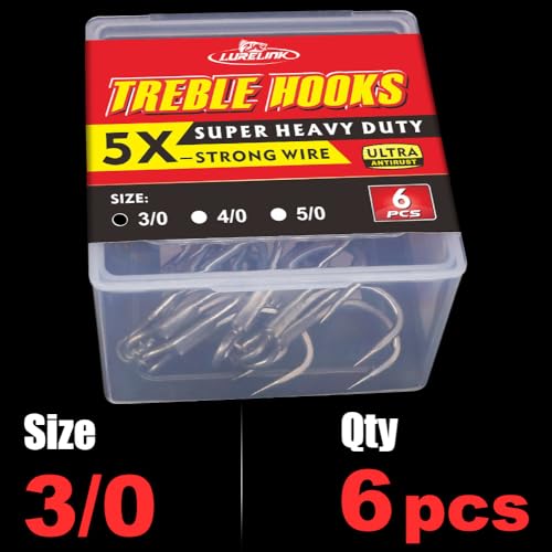 Fishing-Treble-Hooks-5X-Extra-Strong-Heavy-Duty Ultra Anti-Rust Bulk Hooks for Saltwater and Freshwater Fishing Sizes 5/0 to #8 - size: 3/0 6-Pack