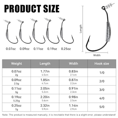 Weighted Swimbait Hooks,Weedless Fishing Jig Heads with Twist Lock,for Soft Plastic Worm Saltwater Freshwater Fishing Hooks