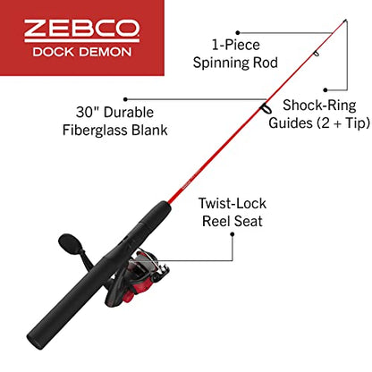 Zebco Dock Demon Spinning Reel or Spincast Reel and Fishing Rod Combo, 30-Inch Durable Fiberglass Rod, QuickSet Anti-Reverse Fishing Reel - style: Spinning Reel - Red