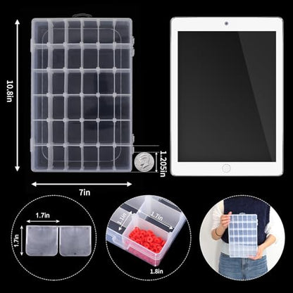 2 Pack Clear Bead Organizer Tackle Box with Adjustable Dividers for Jewelry Art Craft Containers 36 Grids Compartment with 5 Sheets Label Stickers - color: 2 Pack