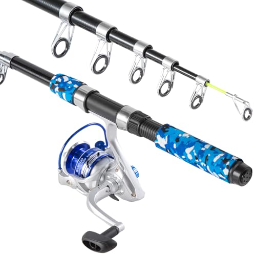 Tripquips Fishing Pole Combo, 6.9ft Telescopic Rods Set, Collapsible Fishing Rods 2PCS Spinning Reel Set with Carrier Bag Freshwater Fishing Rod and Reel Combos Kits - color: 6.9ft Blue & Grey Combos