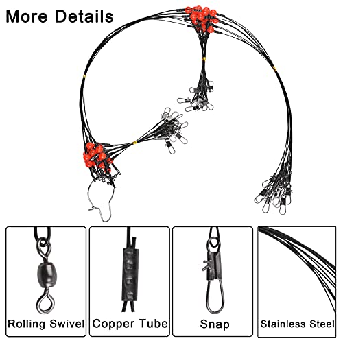 Fishing Leader Rigs Saltwater Tackle Rigs with Swivels Snaps, High Strength Wire Leaders Rigging Surf Fishing Gear Equipment for Lures Bait Hooks Catfish Walleye - color: Black Stainless Steel Leader, size: 24PCS, style: 2 Arm