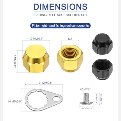 Fishing Reel Screw Nut Caps, Right Handle Locking Plate Nut Replacement Part - color: Black/Gold, size: M8