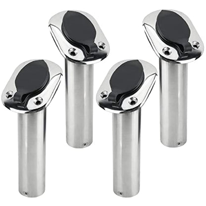 NovelBee 4pcs Boat Fishing Rod Holders,Stainless Steel Fishing Rod Rack Flush Mount withCap,Liner,Gasket (30 Degree Rod Holder)