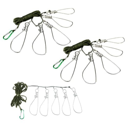 FENICAL Fishing Stringer Clips with 5-Lock Structure 3 Sets Stainless Steel for Convenient Catch and Release, Fish-Friendly Design Live Fish Holder Snap Hooks for Kayak and Bass Fishing