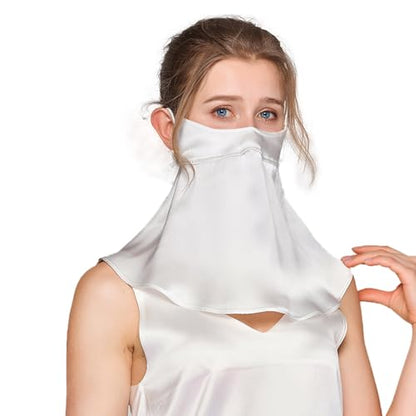 UPF 50+ Pure Silk Face Cover UV Protection Sunscreen Sun Protection Face Mask Reusable Sport Face Scarf Mask for Women - color: White