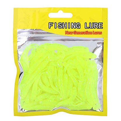 Tbest 50 Pcs 5cm Soft Fishing Lures, Plastic Fishing Bait T-Tail Grub Worm Baits Fish Tackle Accessory 9 Colors - color: Green