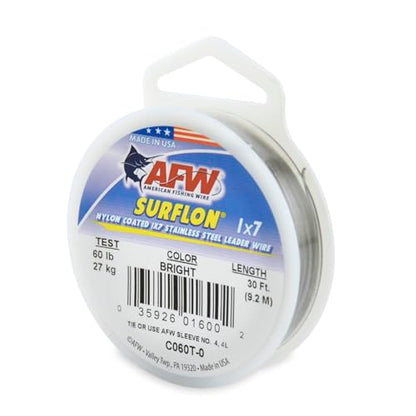 American Fishing Wire Surflon Nylon Coated 1x7 Stainless Steel Wire Leader - Wire Fishing Leader Line for Saltwater 10lb Up To 250lb Test in Bright, Black, Camo in 30ft, 100ft, 300ft, & 1000ft Lengths - color: Bright, style: 30 Feet, 60 Pound Test