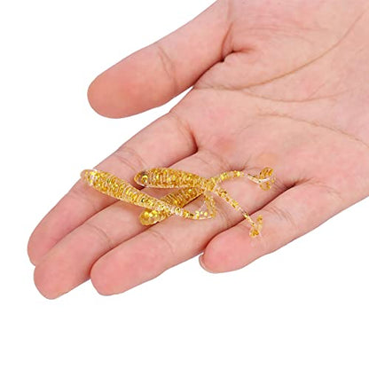 50PCS Fishing Lures Bass Worm Bait, 5cm Soft Plastic Fishing Lures T Tail Grub Worm Baits Fish Tackle Accessory - color: Gold