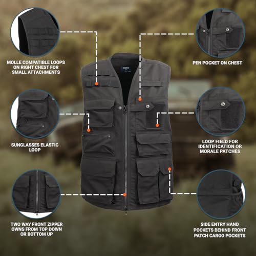 Edgetec Outdoor Utility Vest, Fishing, Hunting, Tactical Ripstop - color: Black, size: 4X-Large