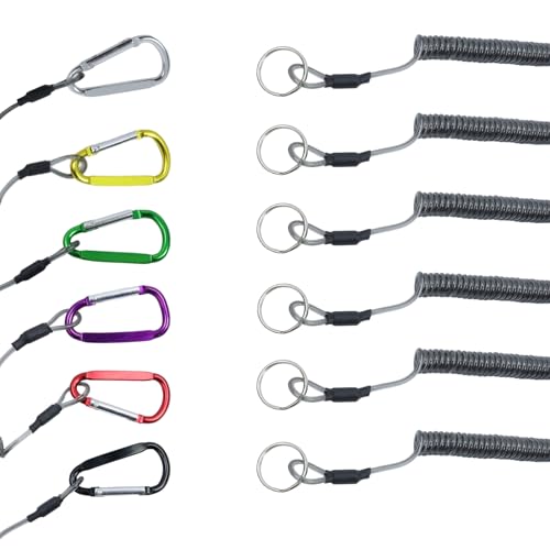 Dnyta 7 Pcs Retractable Wire Key Lanyard, High Elastic Steel Wire Fishing Lanyards with Carabiner and Keychain, Tool Lanyard for Keys Pliers Boating, Multi Colored
