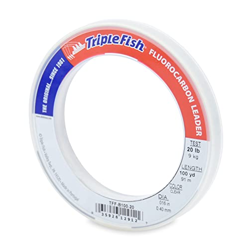 Triple Fish 100% Fluorocarbon Fishing Leader - Clear Invisible Strong and Heavy Duty Highly Abrasion Resistant, Fast Sinking Freshwater & Saltwater - style: 20 Lb, 100 Yd Bracelet