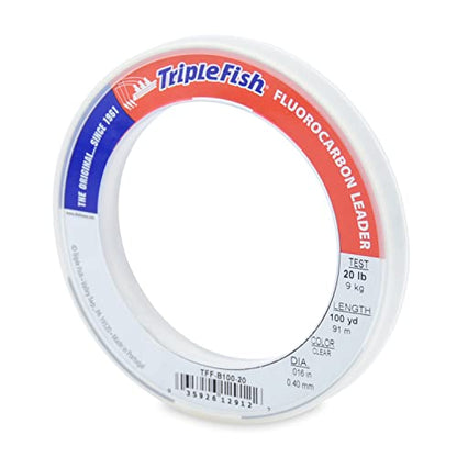 Triple Fish 100% Fluorocarbon Fishing Leader - Clear Invisible Strong and Heavy Duty Highly Abrasion Resistant, Fast Sinking Freshwater & Saltwater - style: 20 Lb, 100 Yd Bracelet