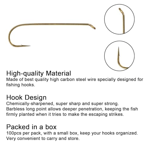Eupheng Fly Fishing Hooks 100pc Pack Barbless Catch & Release Dry Wet Nymph Shrimp&Pupa, Streamer, Caddis, Jig, Scud Flies Fishing Hooks - color: EP FLY-STR-0001, size: #8