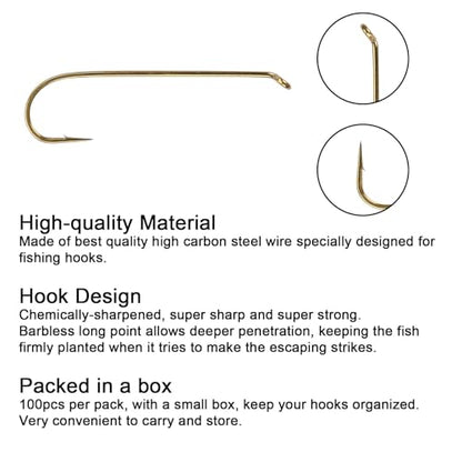 Eupheng Fly Fishing Hooks 100pc Pack Barbless Catch & Release Dry Wet Nymph Shrimp&Pupa, Streamer, Caddis, Jig, Scud Flies Fishing Hooks - color: EP FLY-STR-0001, size: #8