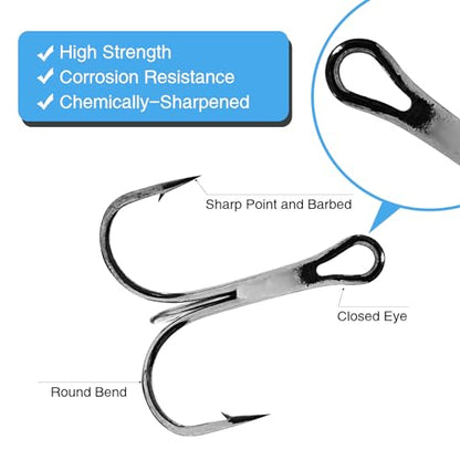Eupheng Treble Hooks for Saltwater Freshwater High Carbon Steel Hooks Strong Sharp Round Bend Triple Hook for Catfish Trout Hard Baits Lures Fishing Size 1/0 to 12 - size: 1/0_25pcs