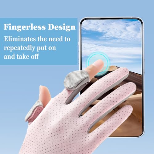 MiOYOOW Sun Protection Glove, 2PCS Fingerless Fishing Gloves Breathable Mesh Gloves with Non-Slip Silicone Palm for Men Women Driving Cycling - color: Black, style: Men'S