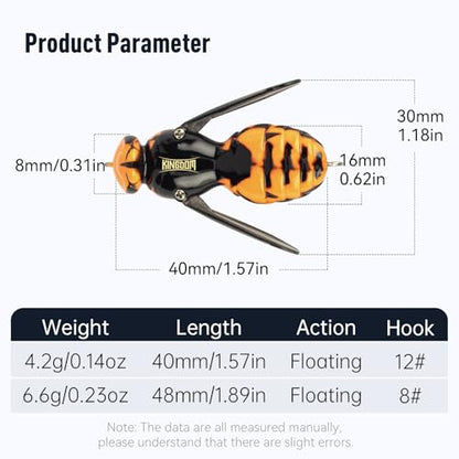 Kingdom Wasp Crawl Bait Insect Bionic Floating Fishing Lures Swimbaits Hard Artificial Baits Lure Freshwater and Saltwater Bass Carp Pike Walleye Fishing ABS Material Carbon Steel Three Book Hook - color: Set3, size: 6.6g