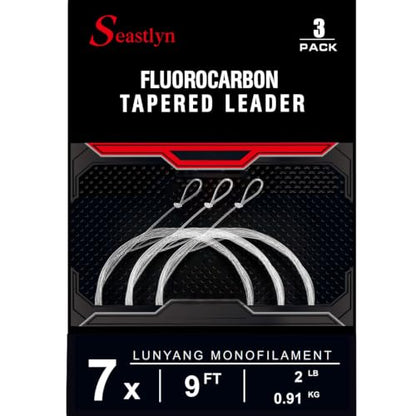 3-Pack Fluorocarbon Fishing Line Pre-Tied Loop Fly Fishing Tapered Leader 7.5FT 9FT 12FT 0X 1X 2X 3X 4X 5X 6X 7X 8-26LB - size: 9FT-7X