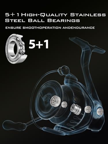 Jenseits Lightweight Spinning Fishing Reel, Sealed Carbon Fiber Up to 20 LB Max Drag, 5+1/6+1BB for Freshwater, 5.2:1 Gear Ratio,CNC Aluminum Spool,1000 Perfect for Ice Fishing, 2000-5000 Series - size: 1000