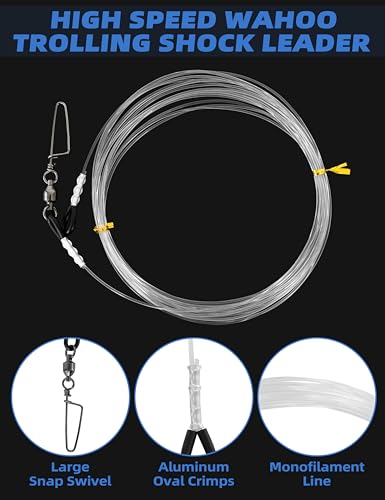 BLUEWING High Speed Wahoo Trolling Shock Leader with 25ft 250lb/300lb/400lb Mono Line and Stainless Steel Large Snap Swivel for Saltwater Fishing - style: 250lb /25ft