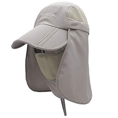 Surblue Neck Face Flap Outdoor Cap UV Protection Sun Hats Fishing Hat Quick-Drying UPF50+ - color: A-light Grey, size: Small