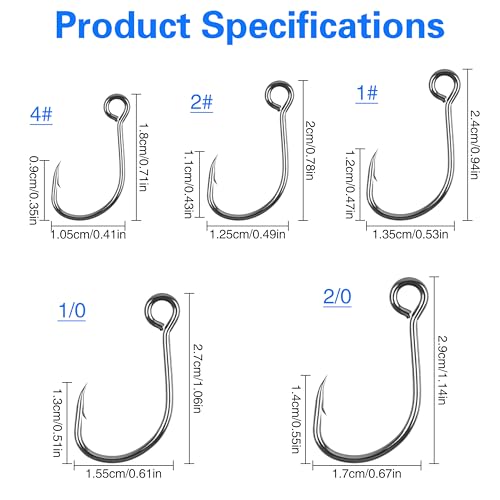 Inline Single Hooks, Inline Fishing Hooks for Treble Hook Replacement Lures Plugs Baits Large Eye with Barbed Saltwater Freshwater Fishing, #4#2#1 1/0 2/0 - size: 2#-100pcs