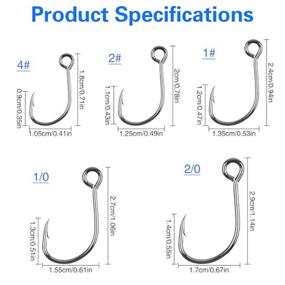 Inline Single Hooks, Inline Fishing Hooks for Treble Hook Replacement Lures Plugs Baits Large Eye with Barbed Saltwater Freshwater Fishing, #4#2#1 1/0 2/0 - size: 2#-100pcs