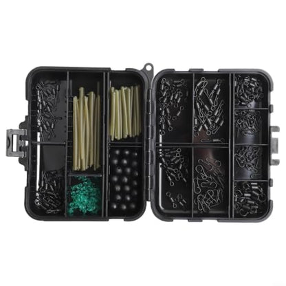 Carp Fishing Tackle Box Set, 301PCS Terminal Tackle Kit with Hooks Swivels Clips Beads, Stainless Steel & Rubber Rig Accessories for Freshwater Saltwater Bass Trout, Portable Storage Case