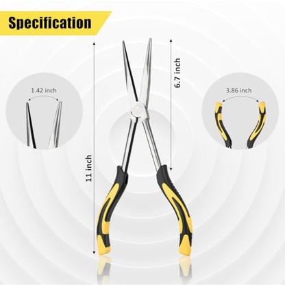 Long Needle Nose Pliers-11’’, for Home,Fishing, Jewelry,Crafts, 1pcs | for Tight Spaces,Paper Clamp Precision, High Carbon Steel, Non-slip Handle,Effort-Saving Design - style: One-11in